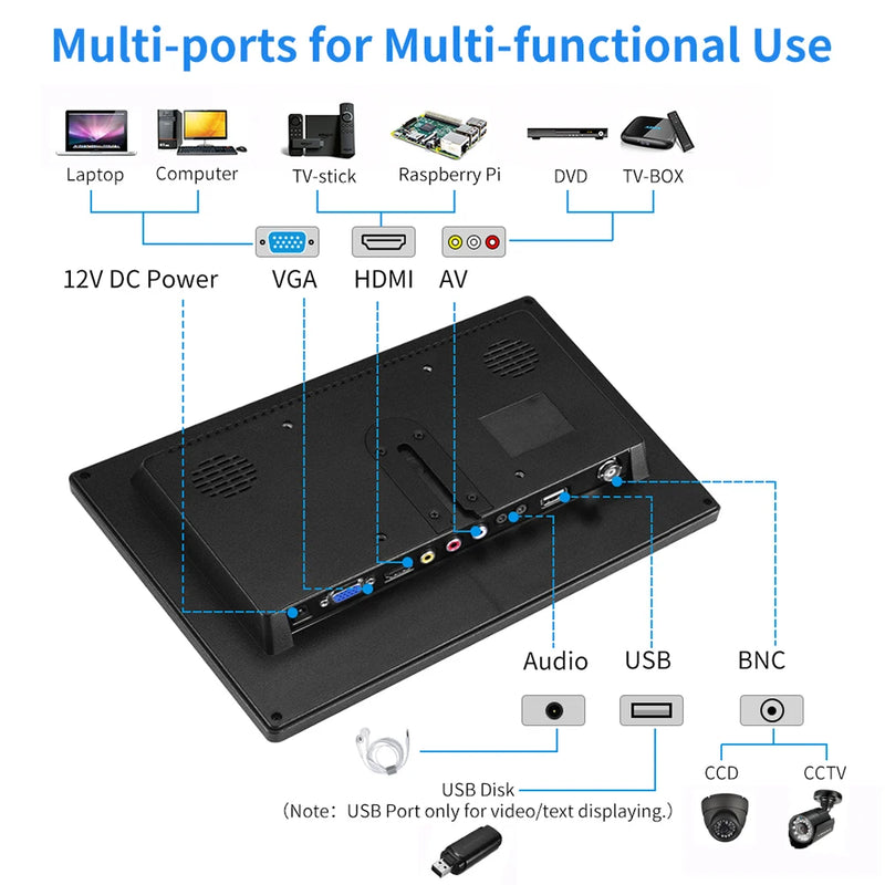 Go! 13.3" HD monitor pc 1366x768 portable monitor LCD TV Display PS4 with HDMI VGA USB AV BNC 12/10.1 inch gaming monitor