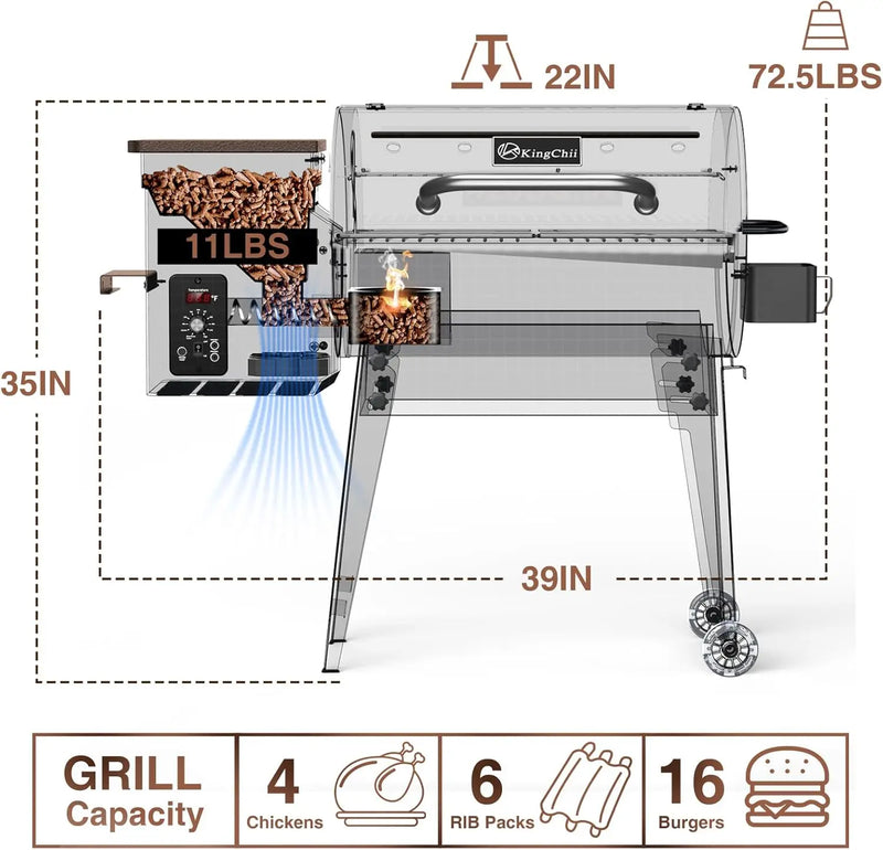 Portable Electric Wood Pellet Grill&Smoker with Foldable Legs, 456 SQ.IN Grill Capacity with PID Temperature Control (180-425°F)