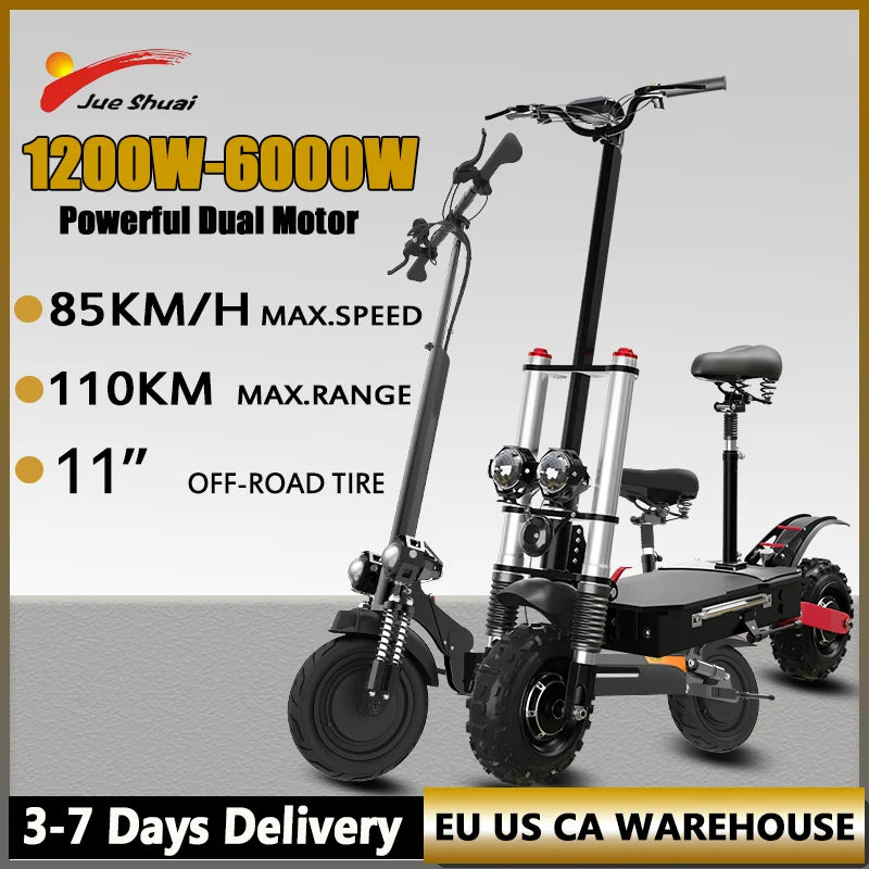 Electric Scooter 1200W-6000W Powerful Dual Motor Foldable Scooter Electric 85KM/H Top Speed Trottinettes électriques for Adults