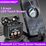 1.9inch LED Touch Screen Headsets Bluetooth 5.4 Headphones TWS Wireless Earphones HiFi Stereo Waterproof Noise Reduction Earbuds