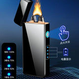 Metal Powerful Flame USB Lighter High Power Windproof Rechargeable Electronic Plasma Double Arc Lighter LED Display Gadget