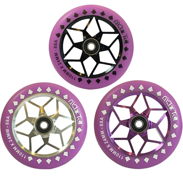 2 Pcs 110mm Kick Scooter Wheels 88A Rebound PU Aluminum Alloy Wheels Hollow Core For Stunt Scooe Wheels For Trottinette Roues