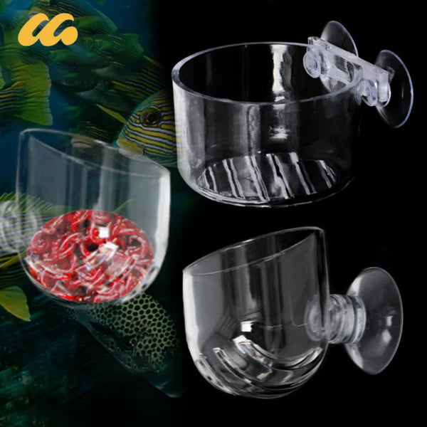 Mini Crystal Acrylic Glass Feeding Cup Feeder Hanging Fish Tank Mini Glass Pot Polka Water Planting Cylinder Cup Aquarium Decor