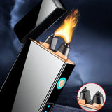 Metal Powerful Flame USB Lighter High Power Windproof Rechargeable Electronic Plasma Double Arc Lighter LED Display Gadget