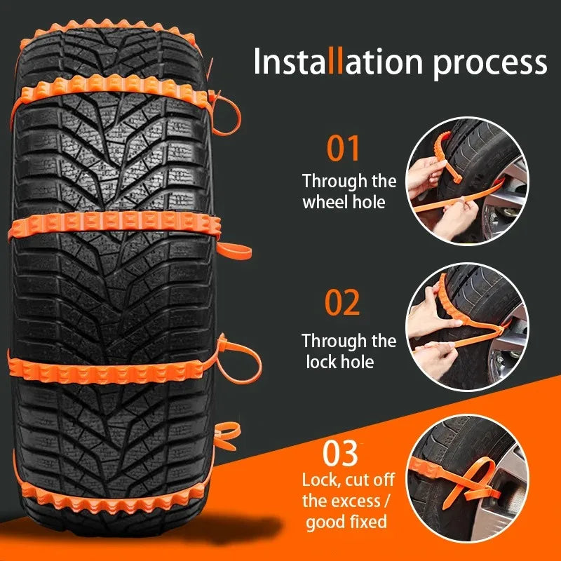 10Pcs Anti Skid Snow Chains Anti Slip Car Winter Tire Wheels Chains 3 Grooves for Winter Outdoor Snow Tire Emergencyncy