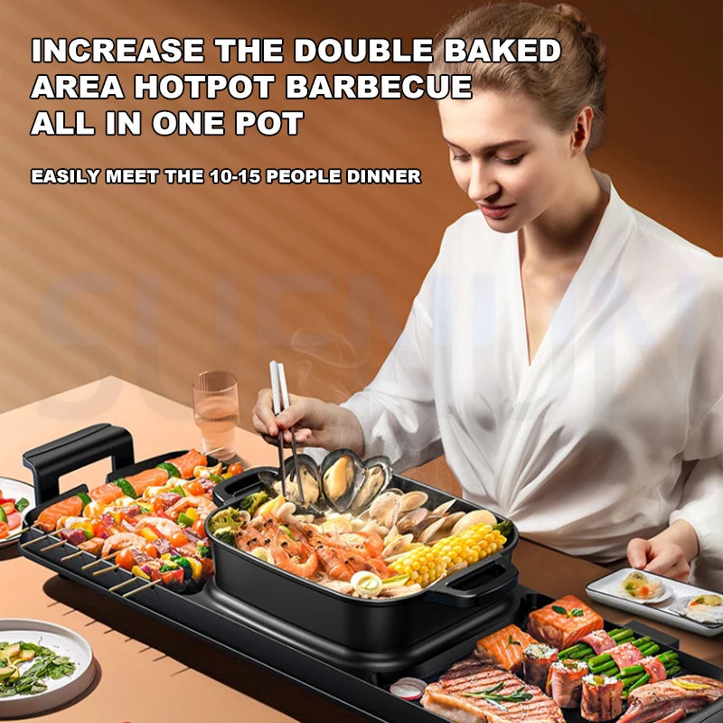 Household Smokeless Barbecue Hot Pot Machine Cooking Baking Plate Integrated Pot Eletrico Griddle Electric Boiling Pot Barbecue