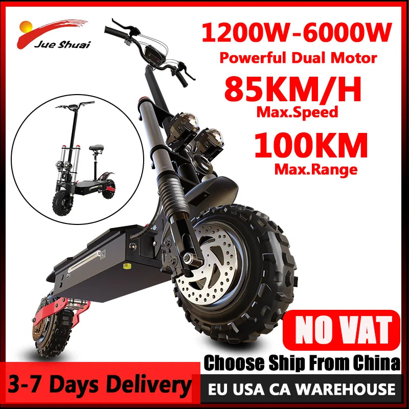 Dual Shock Apsorption Electric Scooter 1200W-6000W Strong Dual Motor E Scooter 100KM Long Range Trottinettes électriques